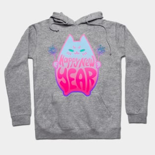 Happy New Year Cat Celebration #5 Blue Pink Purple Hoodie